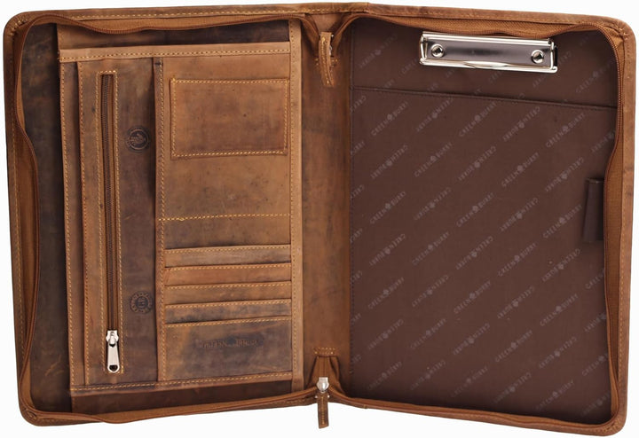 Greenburry Leder Schreibmappe A4 Braun, Braun