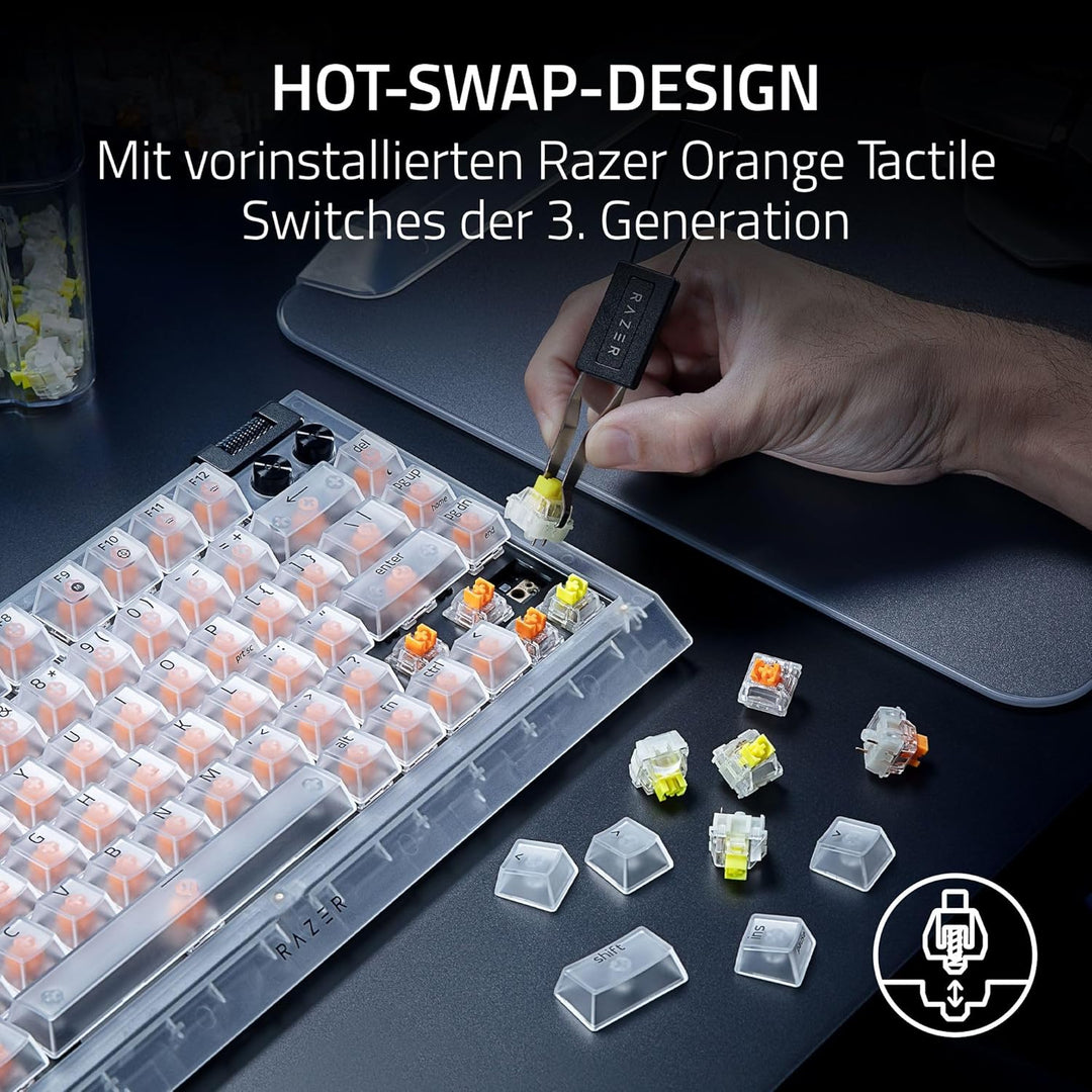 Razer BlackWidow V4 75% Phantom White - Hot-swap-fähige mechanische Gaming-Tastatur - Orange Tactile