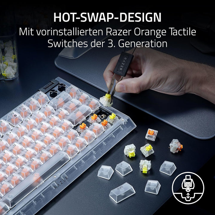 Razer BlackWidow V4 75% Phantom White - Hot-swap-fähige mechanische Gaming-Tastatur - Orange Tactile