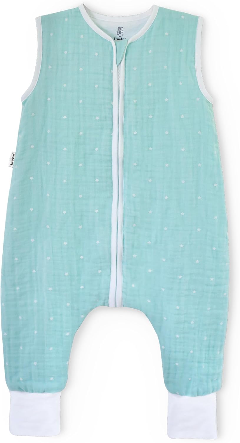 Ehrenkind® Baby Sommerschlafsack mit Füssen | Musselin | Sommer Schlafsack Gr. 70 Farbe Mint mit wei