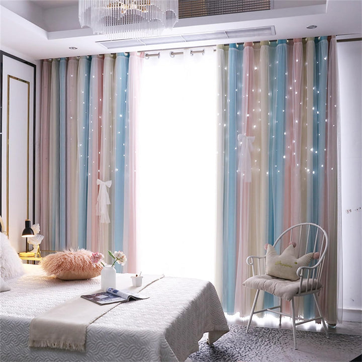 Freyamy Gardinen Rosa Grün Weiss Glänzend Sterne Vorhänge Blickdicht Kinderzimmer Halbtransparent H