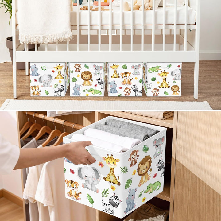 30cm Aufbewahrungsbox 3 Stück Waldtiere Aufbewahrungskorb Kinder Faltbar Löwe Giraffe Elefant Aufbew