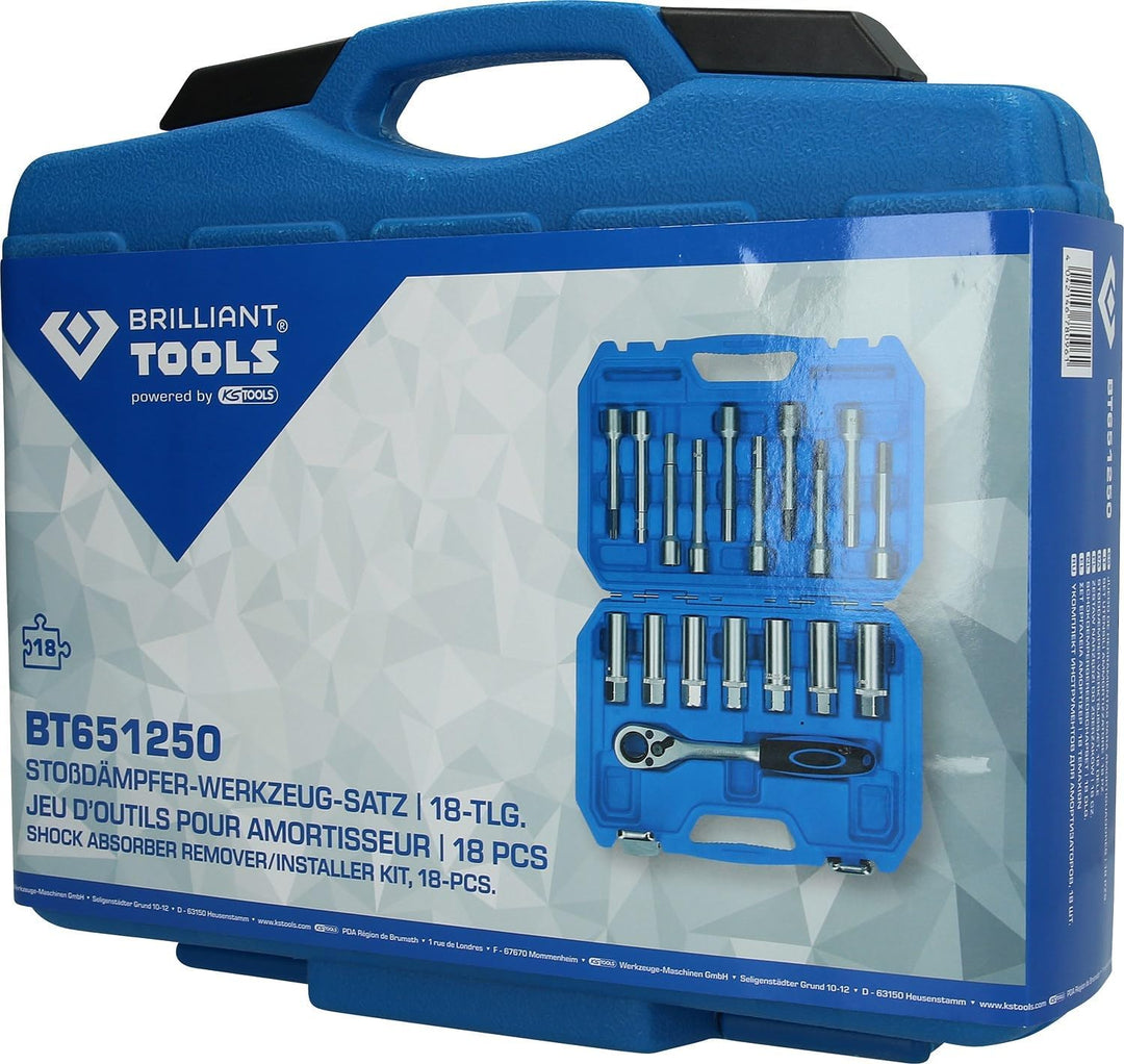 Brilliant Tools BT651250 Stossdämpfer-Werkzeug-Satz, 18-tlg 18-Tlg. Schwarz Silber, 18-Tlg. Schwarz
