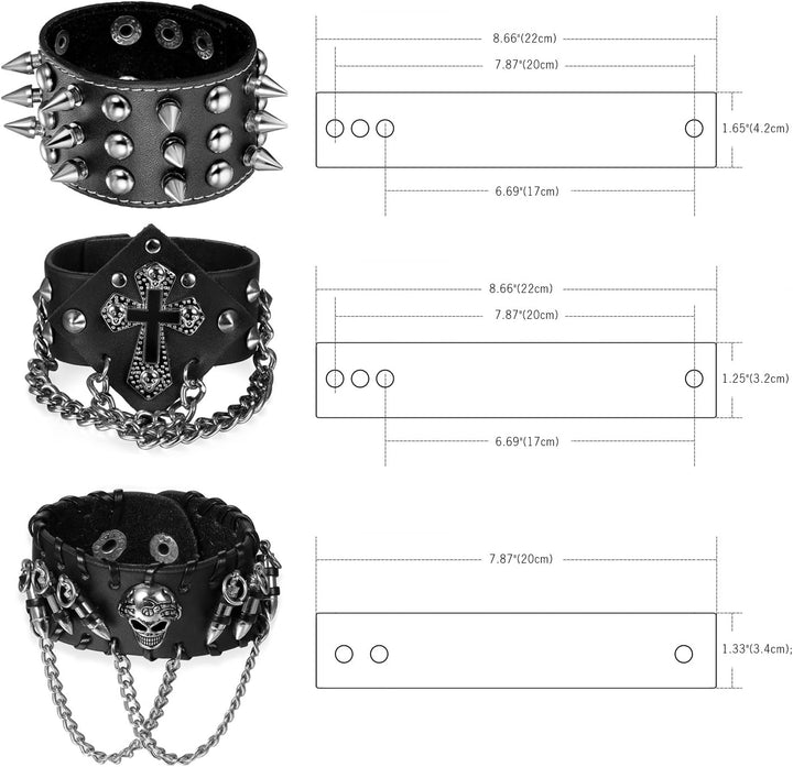 OIDEA 3PCS Herren Leder Armband Set (Punk Rock Stil 4.1cm-5cm Breite Gross geflochtene handgefertigt