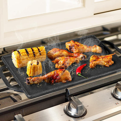 GFTIME Gusseisen Grillplatten 33 x 21cm für Ofen, Herd & Grill, Holzkhlegrill Gusseiserne Wende-Gril