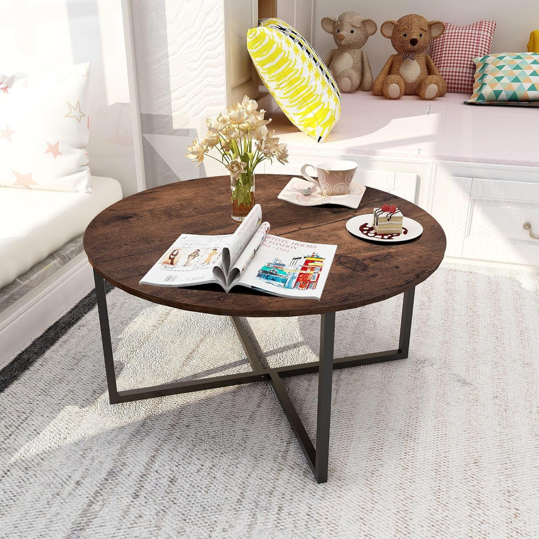 HOJINLINERO Couchtisch Rund,Beistelltisch,Sofatisch,Kaffeetisch,Metall Untergestell und Einer Tischp