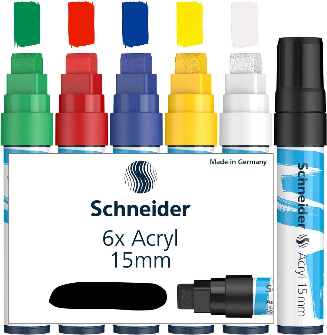 Schneider Paint-It Acrylstifte (Set 1 mit 15 mm Strichbreite, hochdeckende Acrylfarben für Holz, Lei