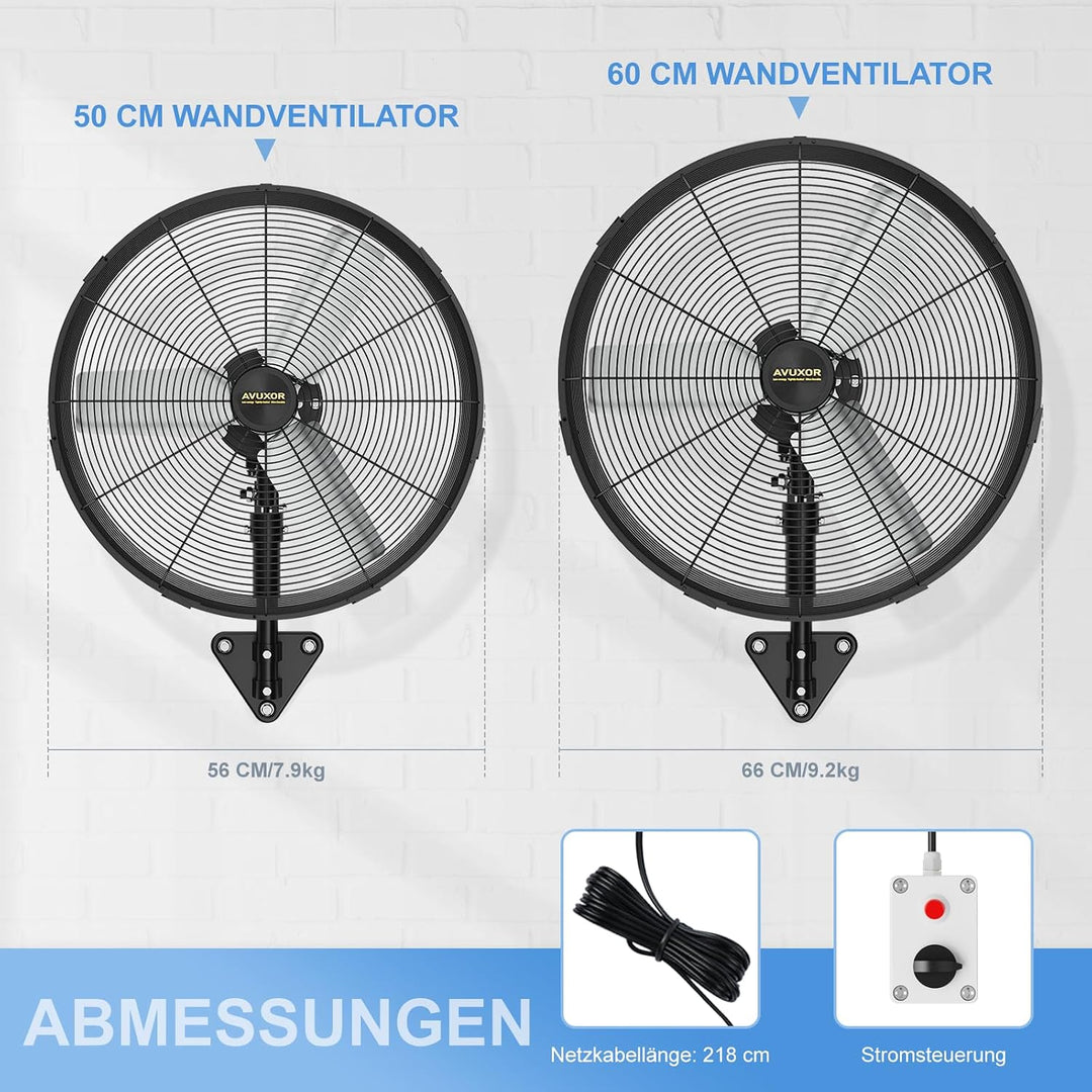 Industrieller Wandventilator Outdoor 50 cm, BLDC Motor (bürstenlos), 90° Oszillation & 30° Neigung,