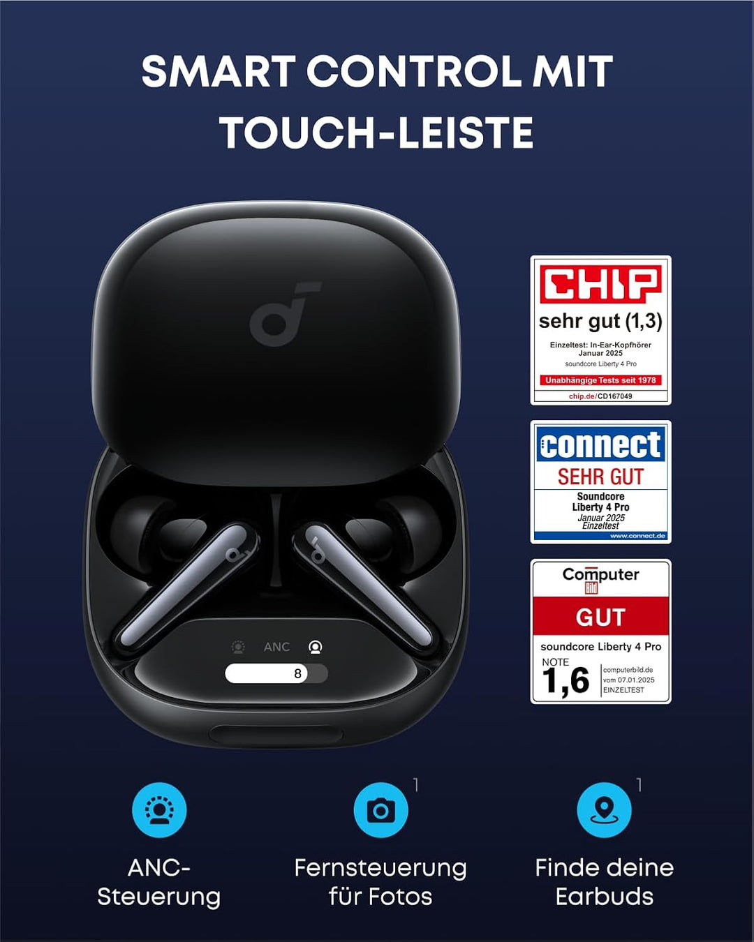 soundcore Liberty 4 Pro von Anker, Kabellose Noise Cancelling Kopfhörer, Earbuds mit 7 Sensoren, ANC