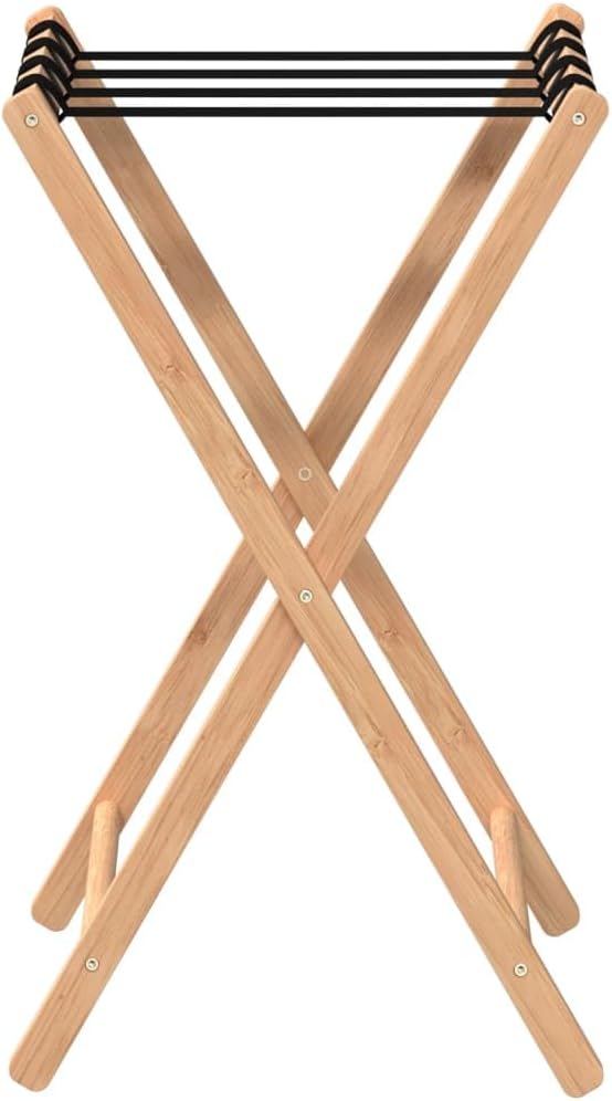 Gepäckablage aus Bambus 68,5 x 38 x 58 cm mit 4 Gurten, klappbares Kofferregal 70 kg belastbar, Koff