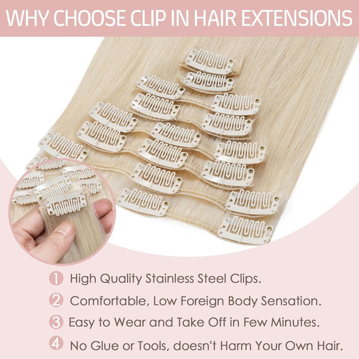 Silk-co Echthaar Clip In Extensions 8 Tressen 18 Clips 75g, Blonde Hair Extensions, Remy Echthaar Cl