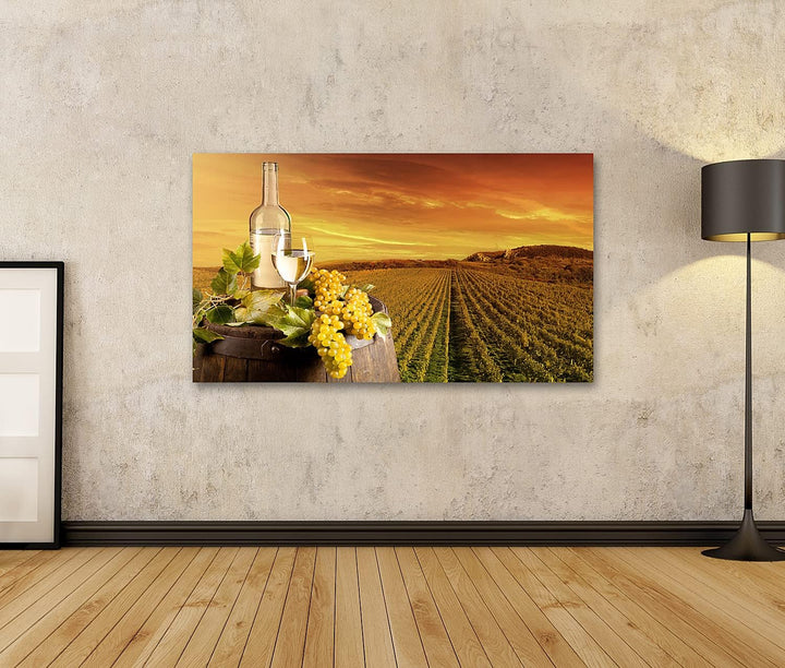 islandburner Bild auf Leinwand Toskana Wein Mit Fass Auf Weinberg Bilder Wandbilder Poster Leinwand