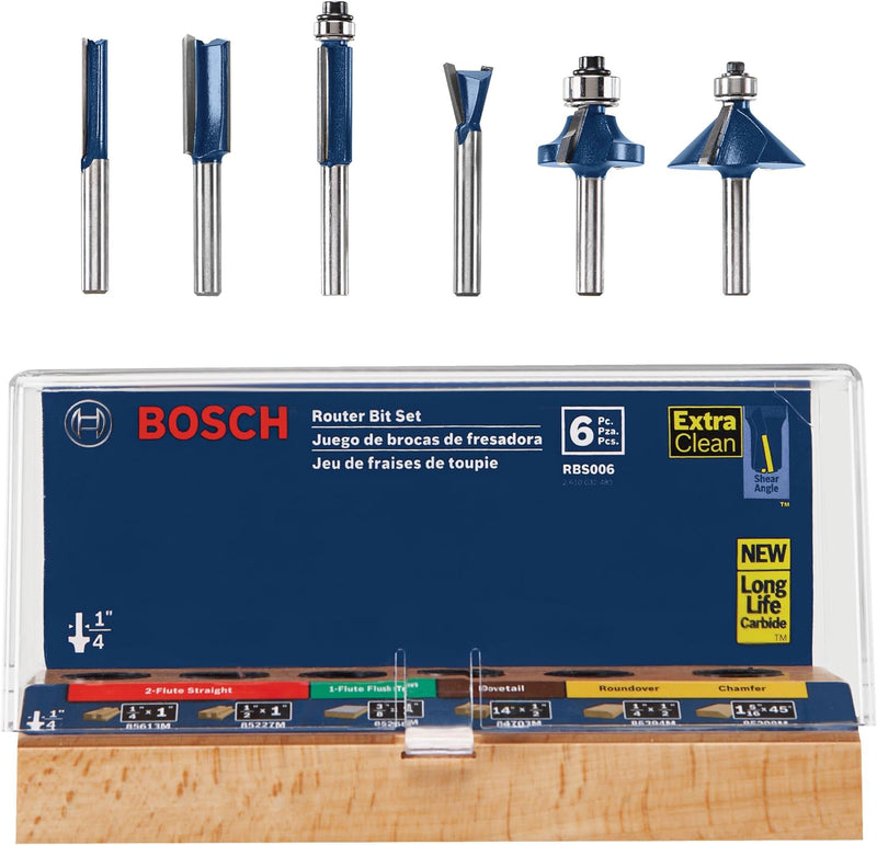 BOSCH RBS006 Mehrzweck-Fräser-Set, 1/4 Zoll Schaft, Hartmetallbestückt, 6-teilig 6-tlg, 6-tlg