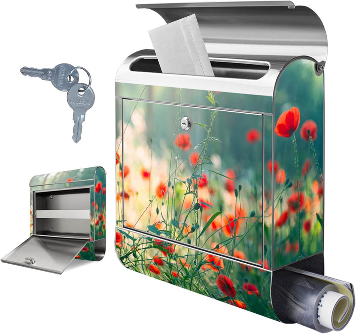 banjado Briefkasten Edelstahl 38x43x12cm & 2 Schlüssel - rostfreier Edelstahl Briefkasten mit Zeitun