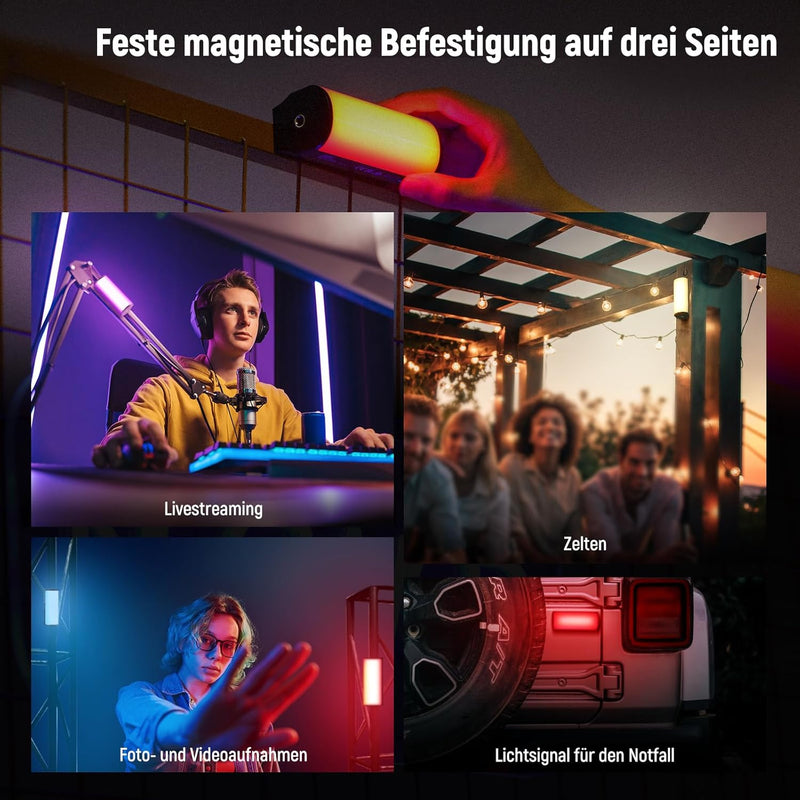 NEEWER Magnetischer Handlichtstab, 360° Voll RGB Mini LED Video Lichtstab mit 2500mAh wiederaufladba