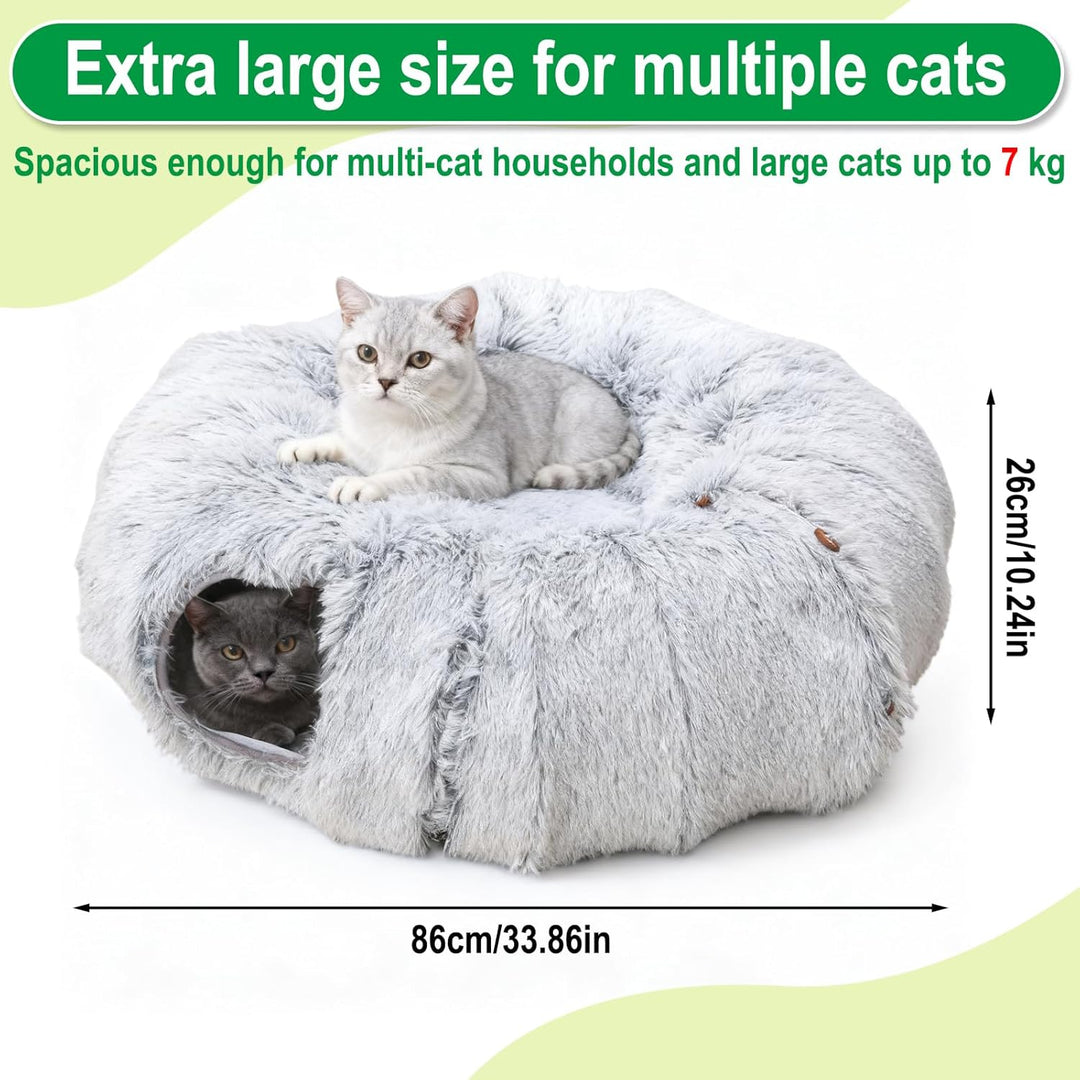 Katzentunnel Grosse, Katzenspielzeug mit Plüsch Katze Bett Katzentunnel mit Ball für Indoor Katzen,
