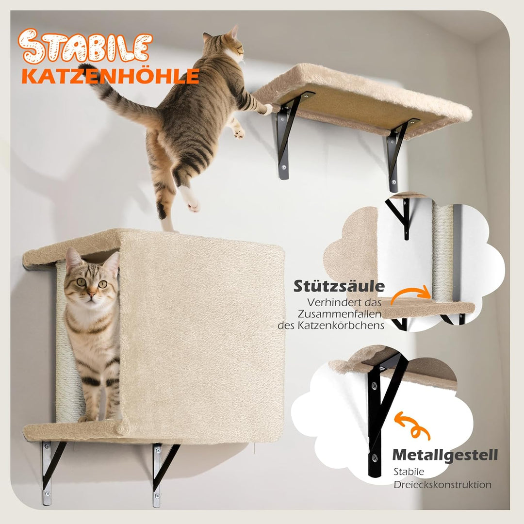 Kletterwand Katzen, 10-Teilig Katze Wandelemente, Stabiler Katzen Kletterwand aus Spanplattenmateria
