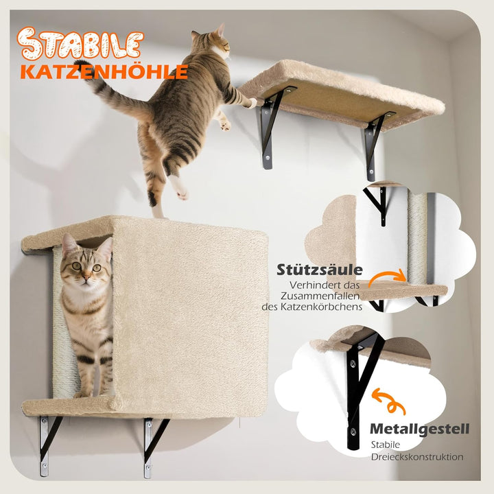 Kletterwand Katzen, 10-Teilig Katze Wandelemente, Stabiler Katzen Kletterwand aus Spanplattenmateria