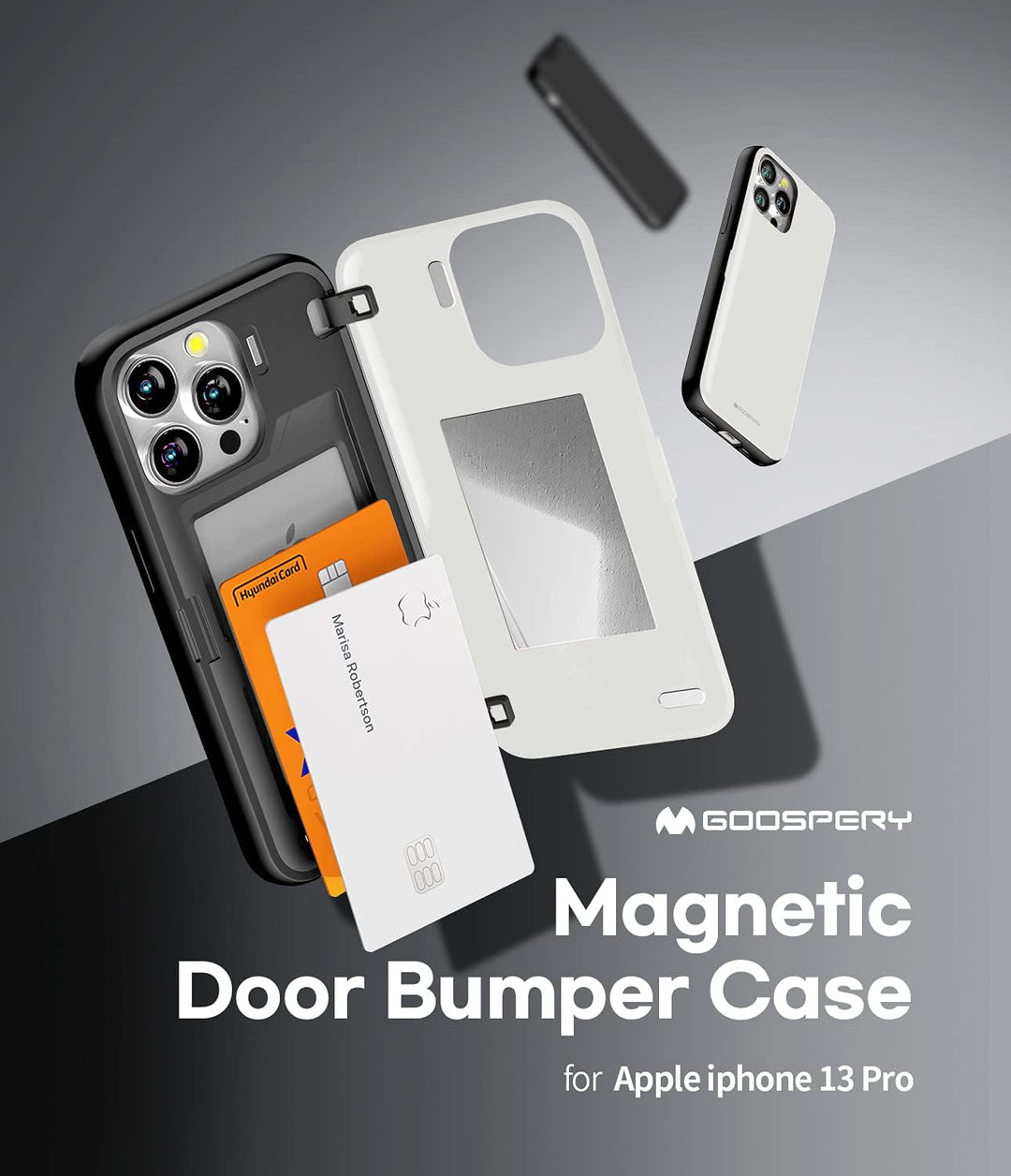 GOOSPERY Magnetic Door Bumper Hülle Kompatibel mit iPhone 13 Pro, Dual Layer protektive Kartenhalter