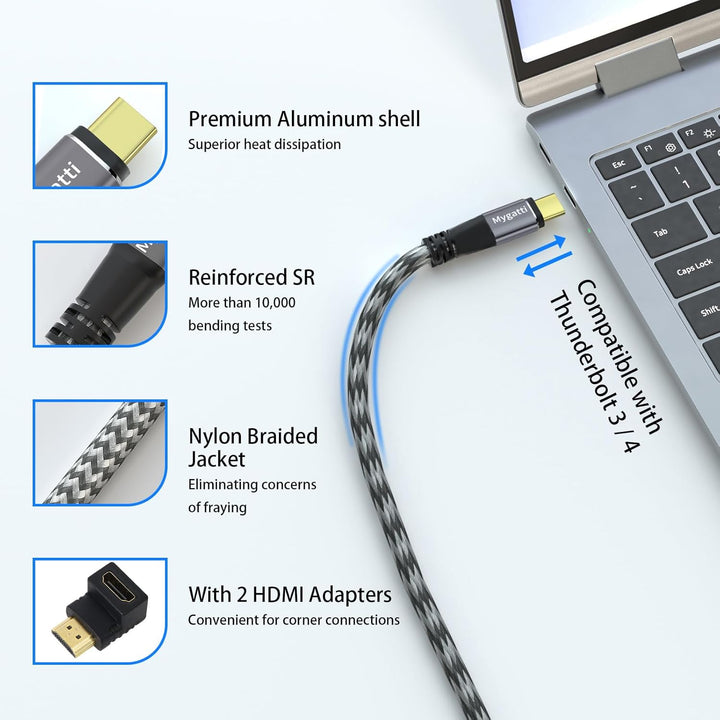 USB C auf HDMI Kabel 15 M,Typ-C auf HDMI 4K UHD(Thunderbolt 4/3 kompatibel),mit 90-Grad und 270-Grad
