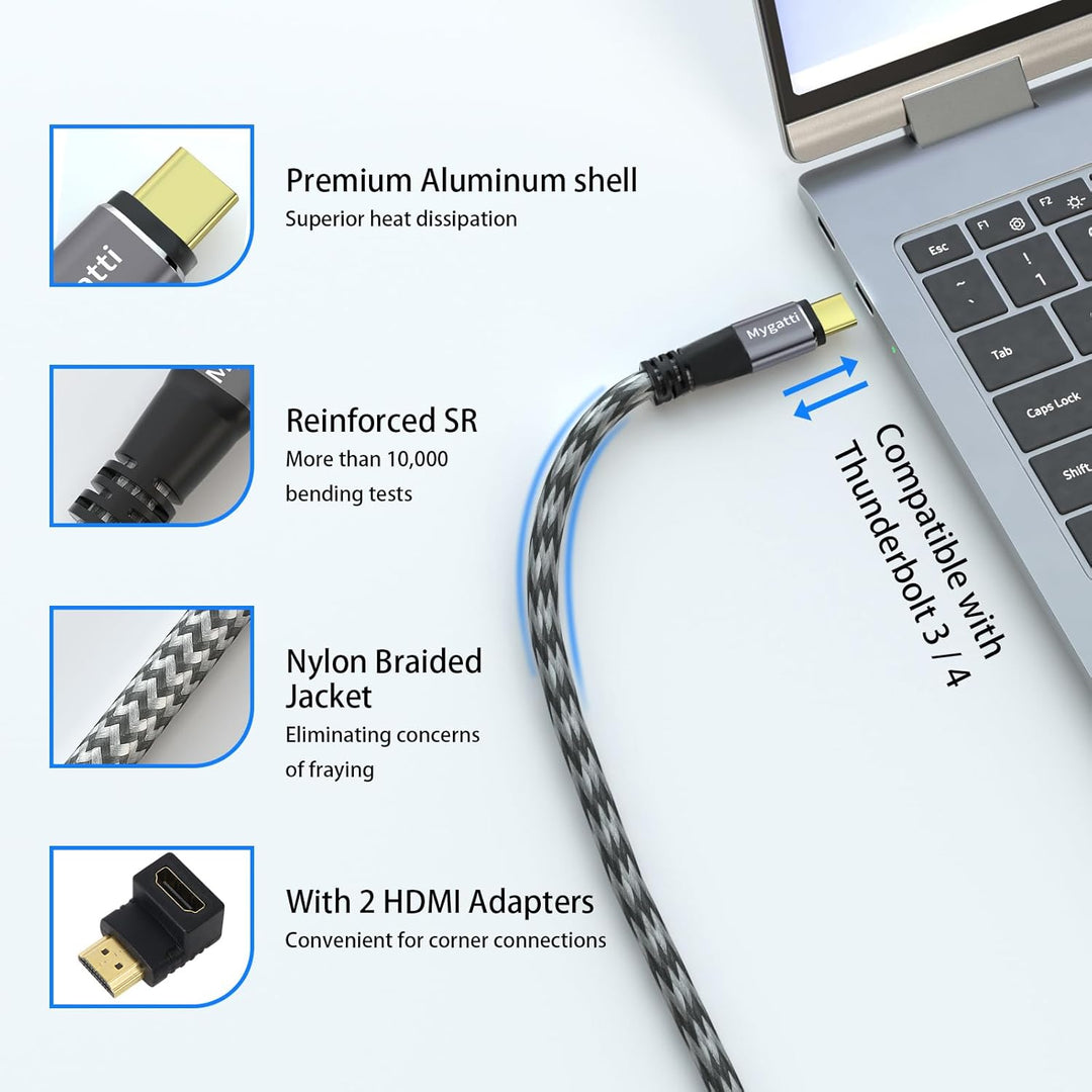 USB C auf HDMI Kabel 1.5 M,Typ-C auf HDMI 4K UHD(Thunderbolt 4/3 kompatibel),mit 90-Grad und 270-Gra