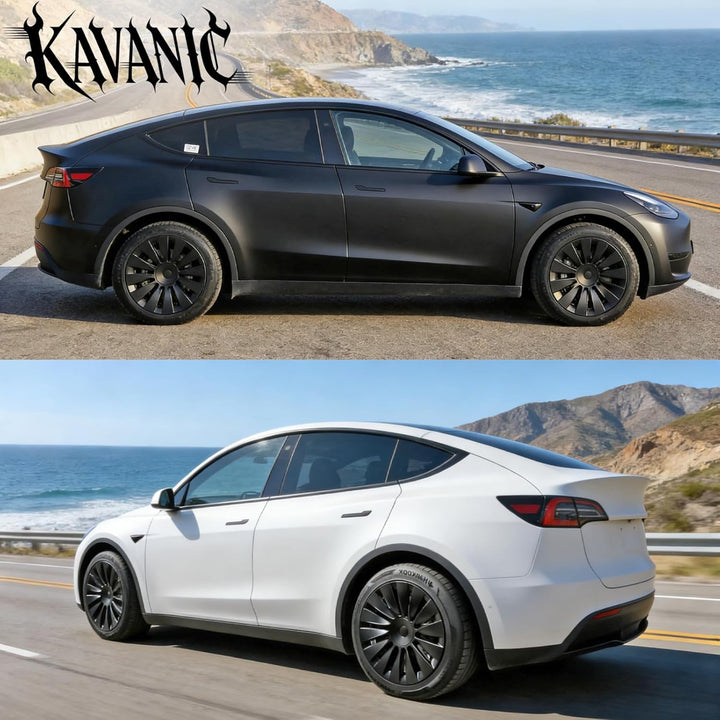 KAVANIC passend für Tesla Model Y-Radabdeckung, 19-Zoll-Radkappe, Mattschwarz, unterstützt Logo-Bere