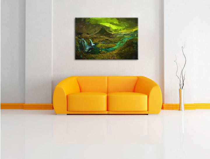 Pixxprint Kirkjufell Wasserfall als Leinwandbild/Grösse: 100x70 / Wandbild/Kunstdruck/fertig bespann