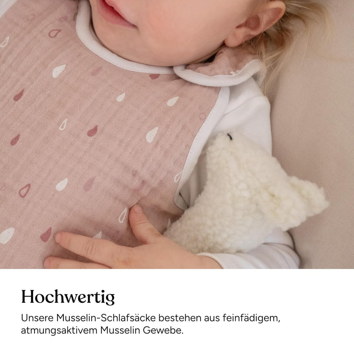 Ehrenkind® Baby Sommerschlafsack Rund | Musselin | Sommer Schlafsack Gr. 74/80 Jade Tropfen | Schlaf