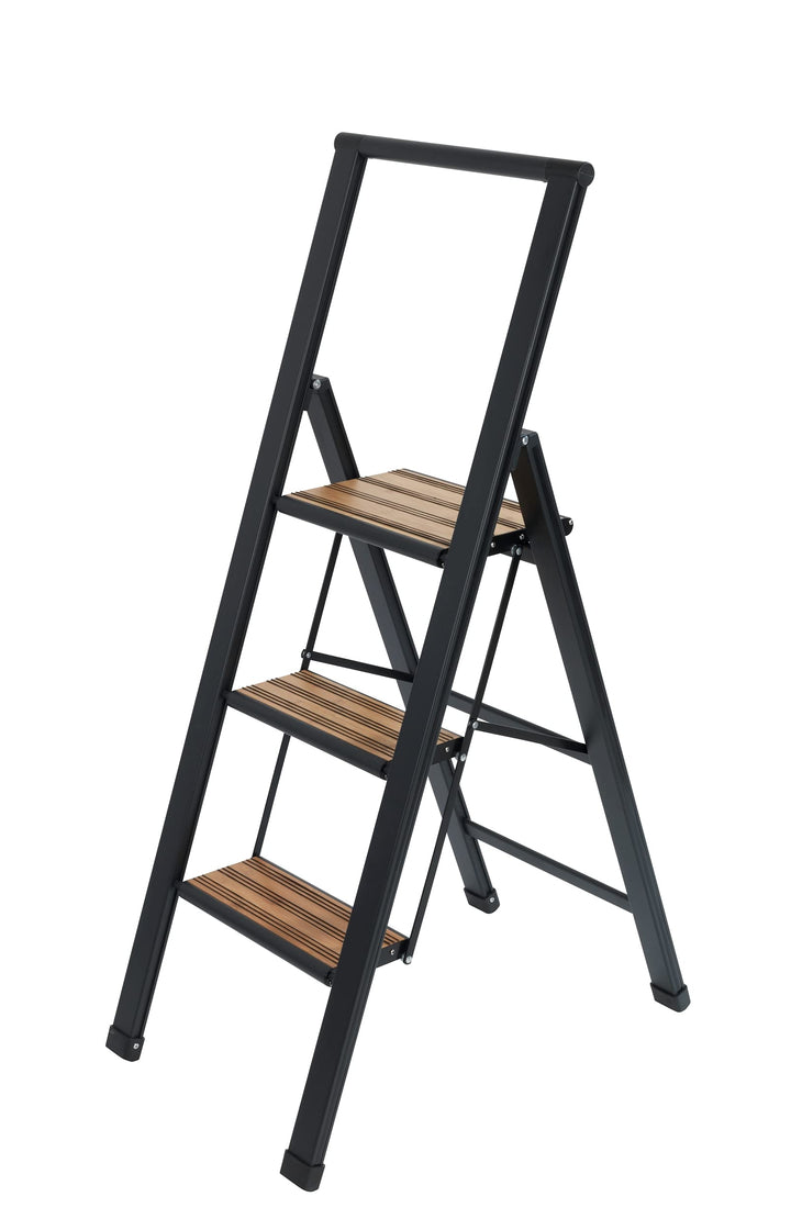 WENKO Leichte Aluminium Trittleiter mit 3 Stufen für 75 cm höheren Stand, rutschsichere XXL-Stufen,