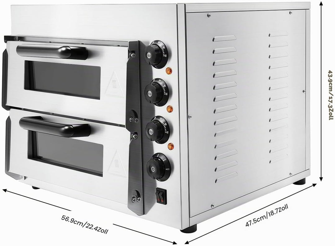 3000W Elektrischer Pizzaofen, Professioneller Doppelstock-Pizzaofen mit Timer &amp; Temperaturkontrolle,