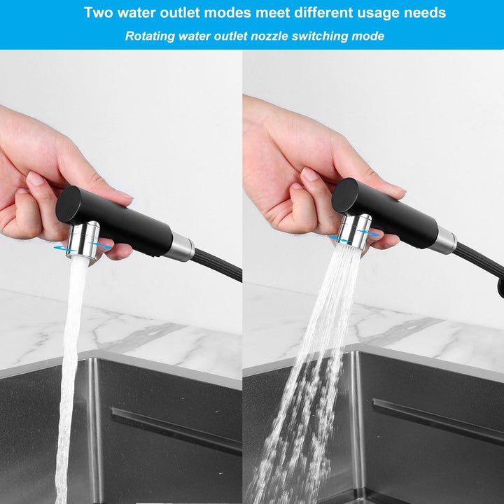 Wasserhahn Küche Schwarz mit Brause Ausziehbar, Hochdruck Küchenarmatur mit 2 Strahlarten, Armatur K