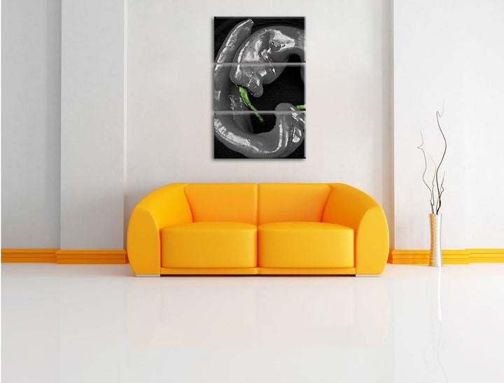 Pixxprint scharfe Chilischoten als Leinwandbild/Grösse: 3 Teilig (120x80) / Wandbild/Kunstdruck/fert