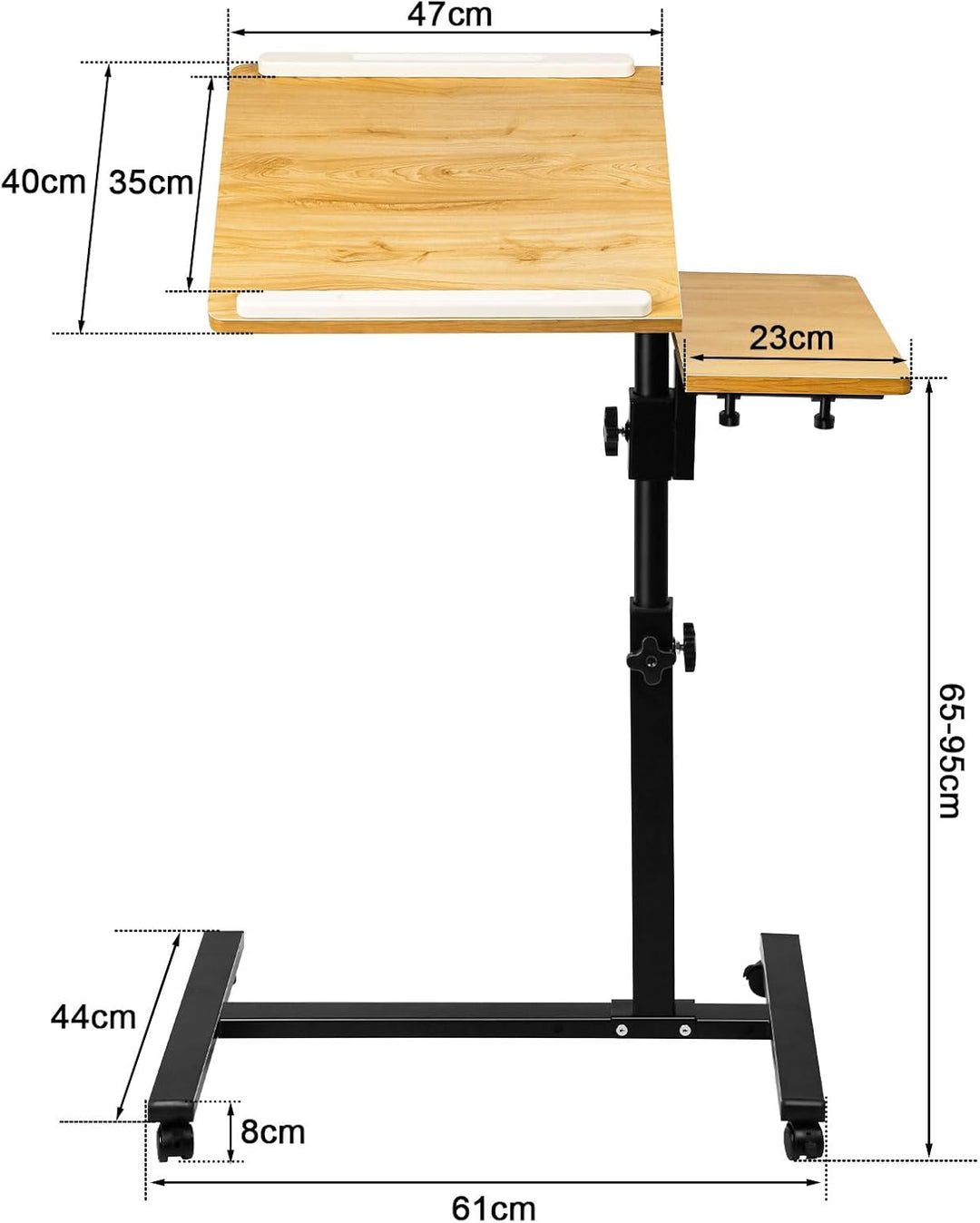 Betttisch mit Rollen, Betttisch für Laptop, Serviertablett für Sofa, Bremsen an beiden Hinterrädern,