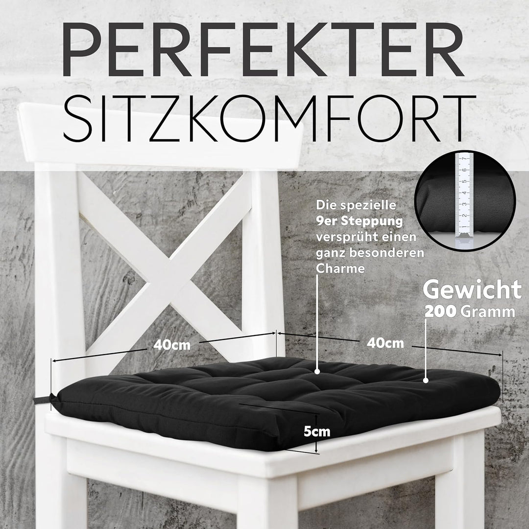 Brandsseller 6er Set Stuhlkissen 40x40 cm Sitzkissen Polster Stuhlauflage mit Haltebändern Dekokisse