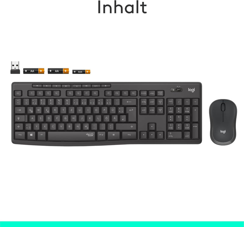 Logitech MK295 kabelloses Tastatur-Maus-Set mit SilentTouch-Technologie, Shortcut-Tasten, optischer