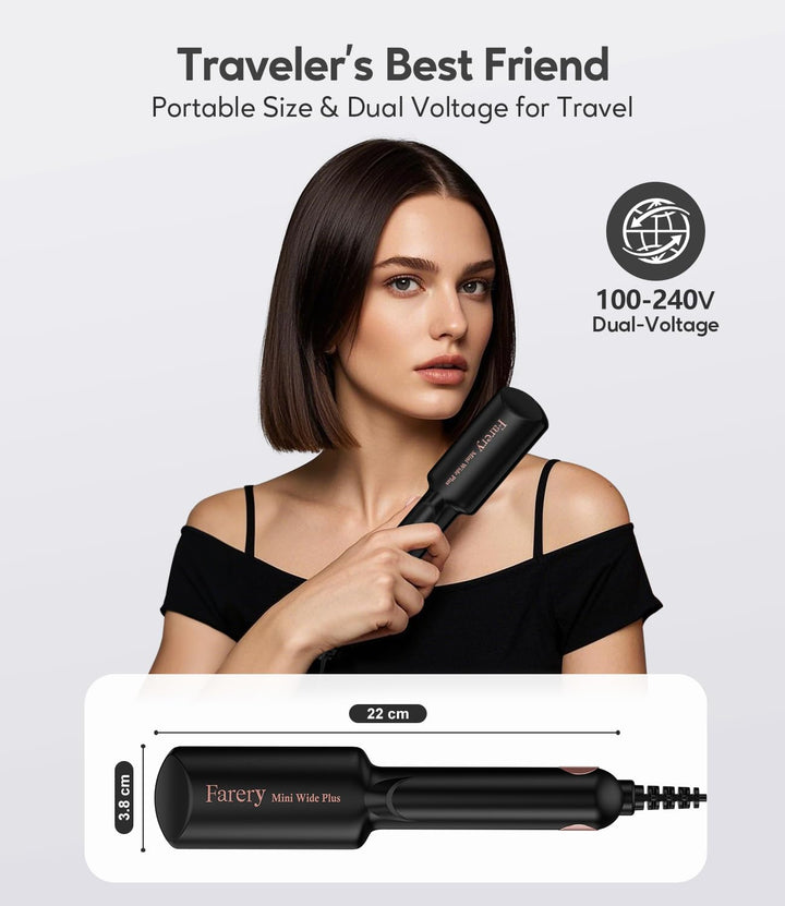 FARERY Tragbarer Mini Glätteisen, 38mm Breiter Platte Mini Glätteisen für Kurzes und Langes Haar, Re