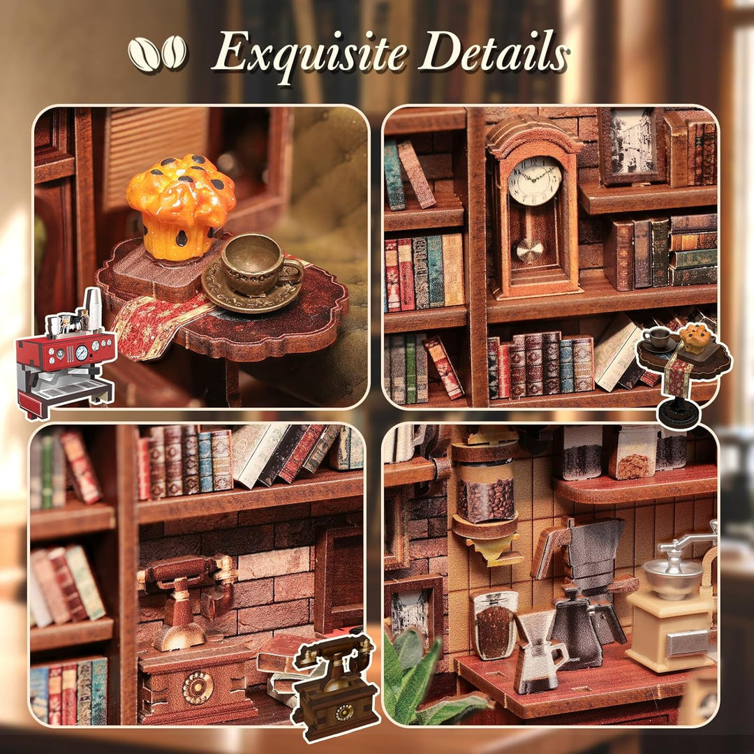 Book Nook Kit - Miniatur Puppenhaus mit LED: 3D Holz-Puzzle Buchstütze, Retro-Deko Bücherregal, klas
