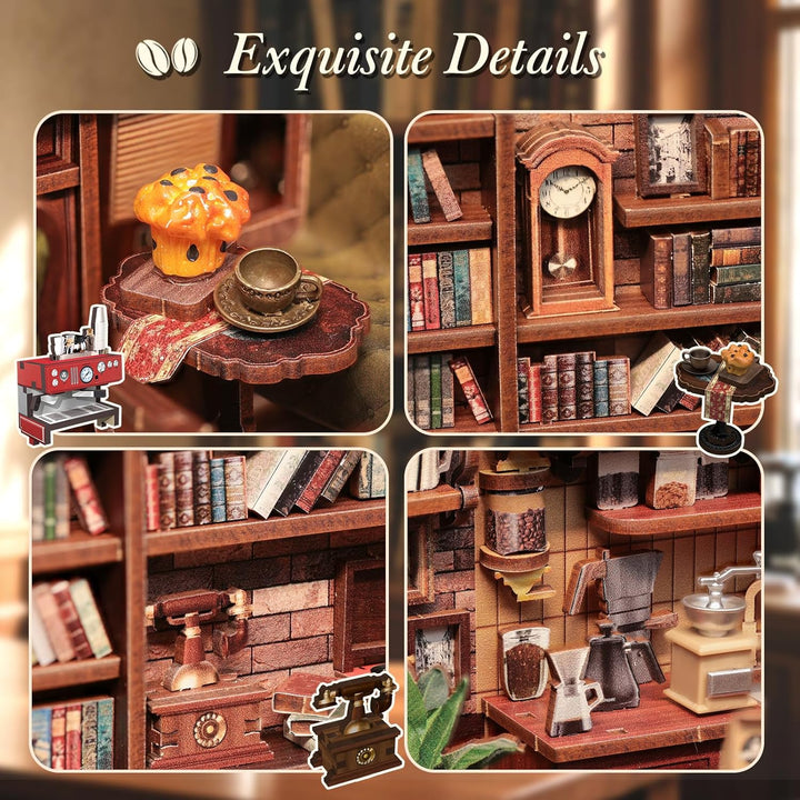 Book Nook Kit - Miniatur Puppenhaus mit LED: 3D Holz-Puzzle Buchstütze, Retro-Deko Bücherregal, klas