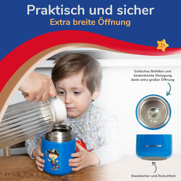 Kinder Thermobecher 500ml für Speisen und Getränke | Edelstahl Thermobehälter für Essen | Warmhalteb
