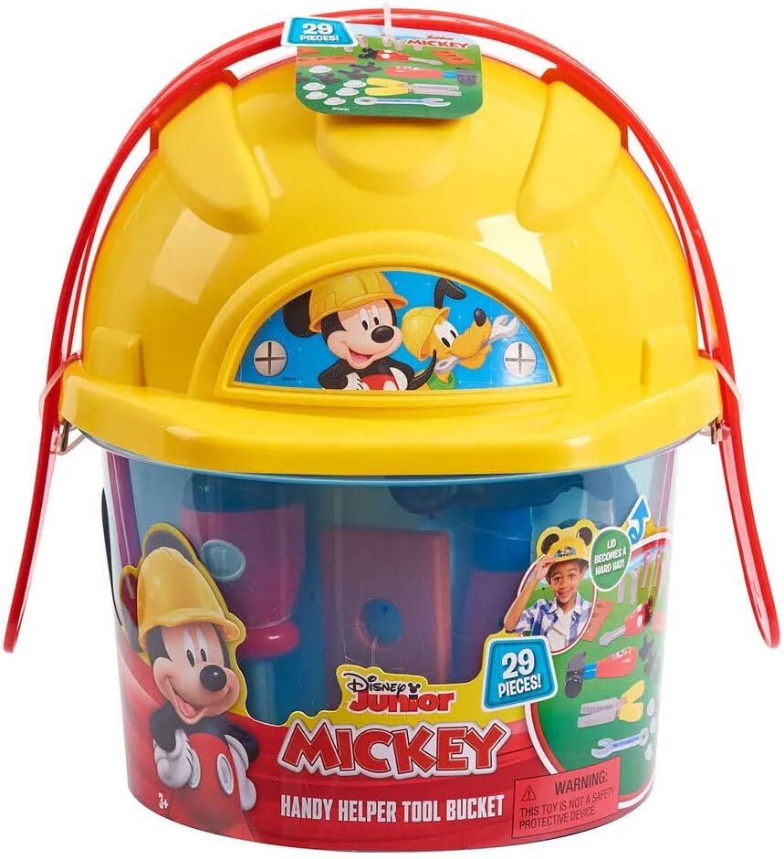 Just Play Disney Junior Mickey Mouse Spielset Werkzeugset Eimer und Schutzhelm Deckel mit Mickey Mou