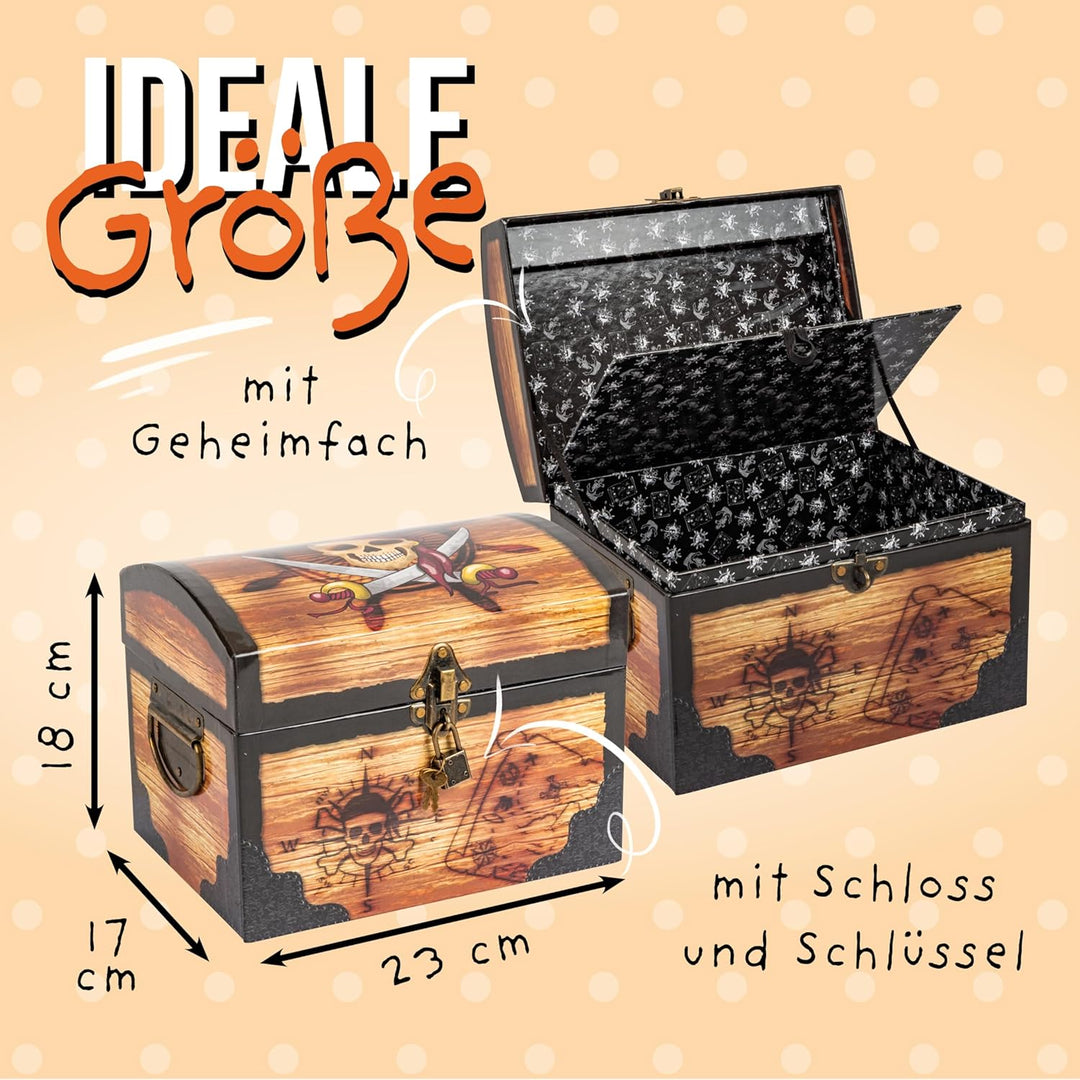 Grosse Schatztruhe * PIRATENSCHATZ * für Piraten Kindergeburtstag und Geocaching | mit Schloss, 2 Sc