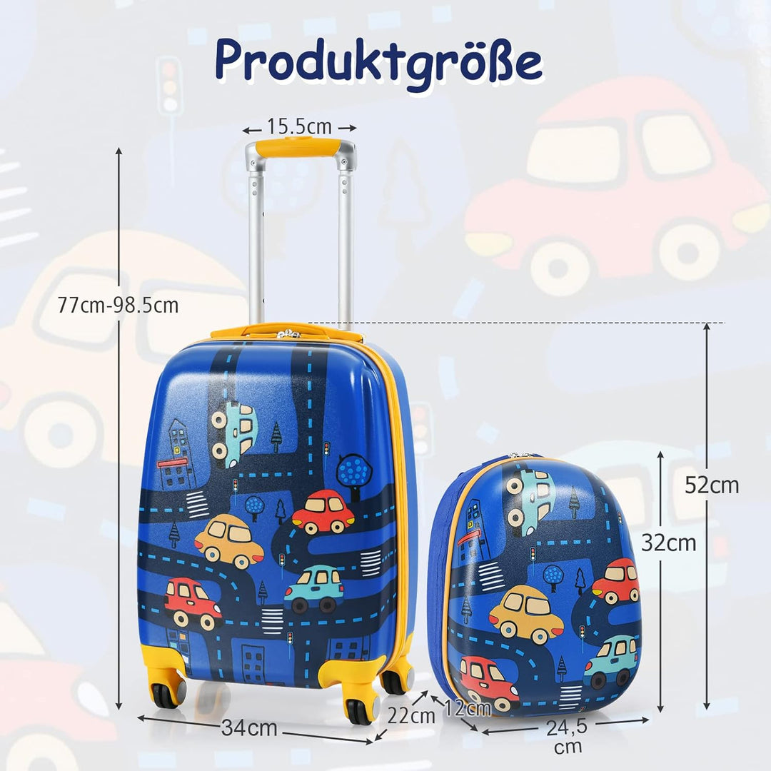 GOPLUS 2 TLG. Kinderkoffer mit Rucksack Kinder Reisekoffer Set Kinder Trolly Kinder Gepäck (Cartoon-