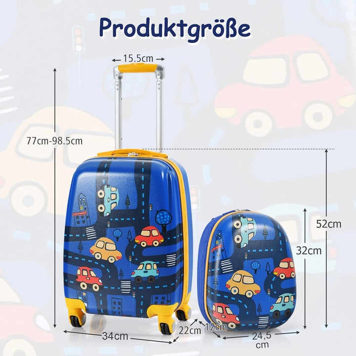 GOPLUS 2 TLG. Kinderkoffer mit Rucksack Kinder Reisekoffer Set Kinder Trolly Kinder Gepäck (Cartoon-