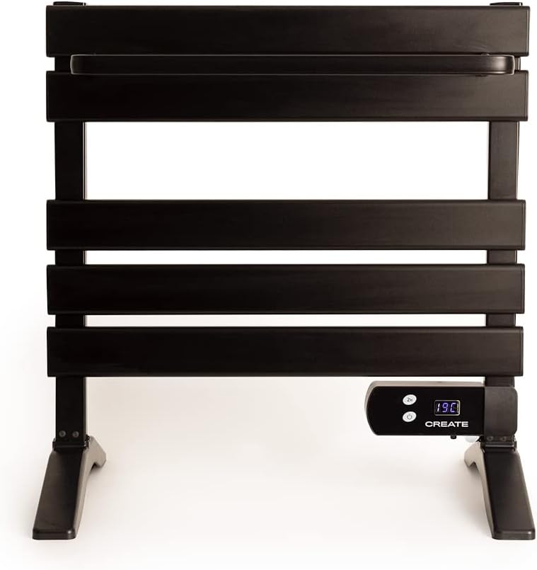 CREATE / WARM Towel Mini 150W / Elektrischer Badheizkörper Schwarz mit Standfüssen und Regal / 52,3x
