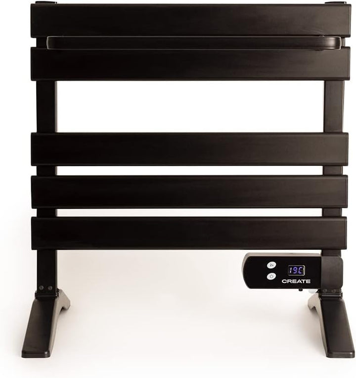 CREATE / WARM Towel Mini 150W / Elektrischer Badheizkörper Schwarz mit Standfüssen und Regal / 52,3x