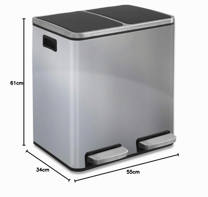 casa pura Mülleimer Küche 2×15L Edelstahl | 2-Fach Mülltrennsystem, Treteimer Küche, Metall, Soft-Cl