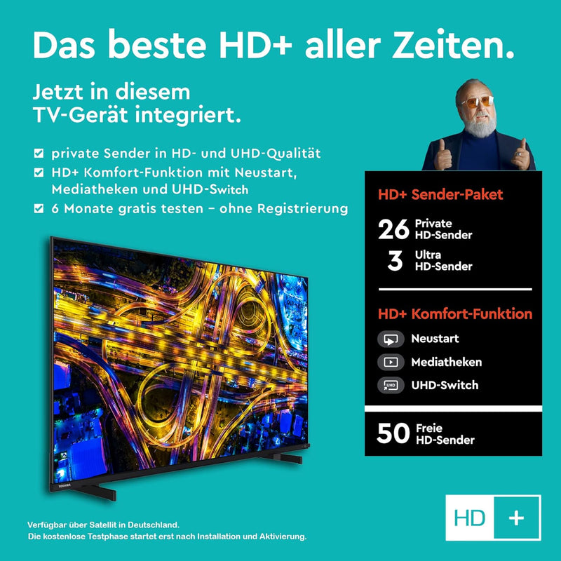 Toshiba 43UL4D63DGY 43 Zoll Fernseher / Smart TV (4K Ultra HD, HDR Dolby Vision, Sound by Onkyo, Tri