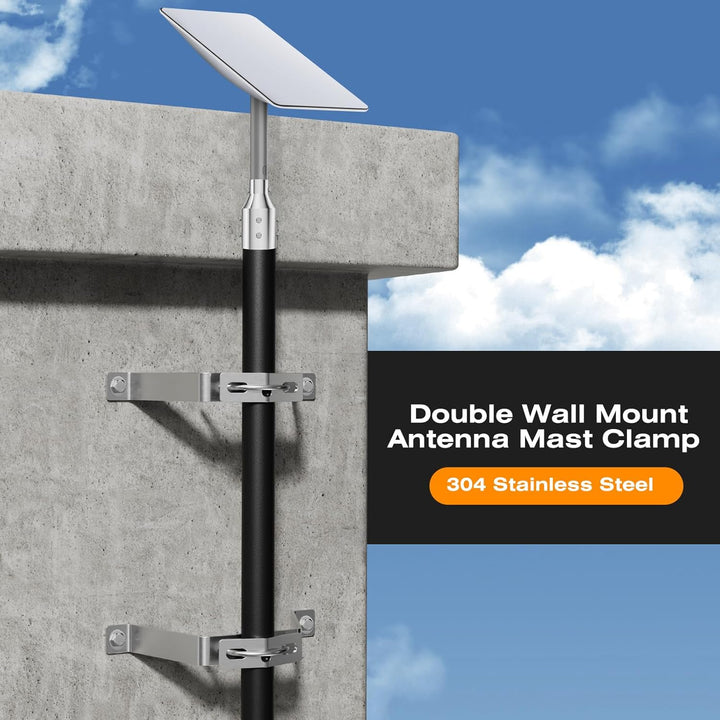 SS304 Wall Spacer/Mast Holder Pair HQ 10cm - Pole up to 50mm for Satellite Bowl/ Antenna/Parasol/Sun