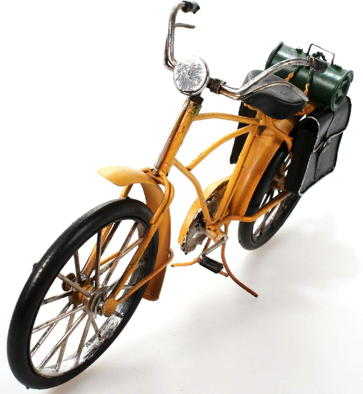Unbekannt Fahrrad aus Metall 33 cm gelb mit Satteltasche Oldtimer Nostalgie Blech Modell Post Rad Ve