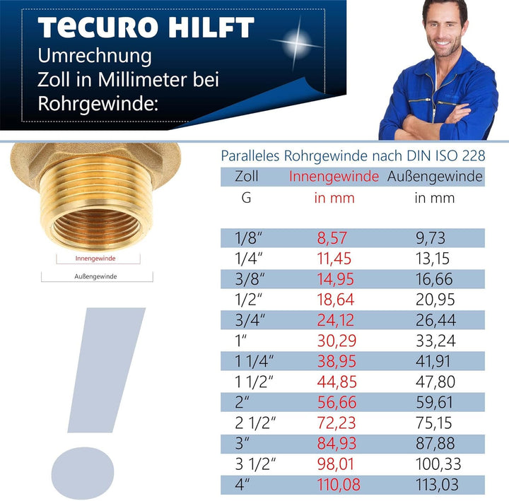 tecuro S-Auslauf für Wand-Armaturen 3/4 Zoll konisch dichtend, Länge 300 mm, Messing verchromt